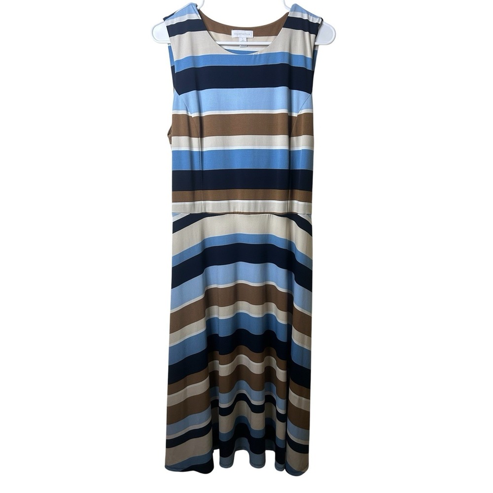 Charter Club Blue Brown Striped Color Block Sleevless Summer Casual Dress Large